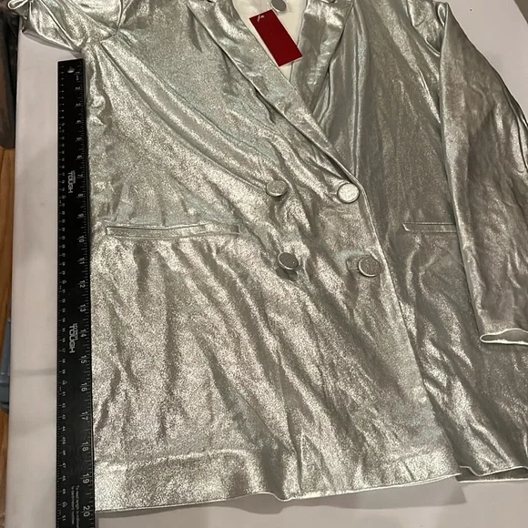 Jennifer Lopez JLO size Medium silver metallic double breasted blazer - Picture 3 of 14